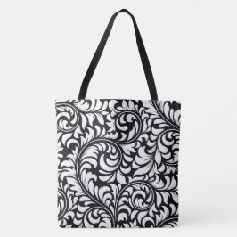 Zwart-wit Bloemen Damask Print Tas