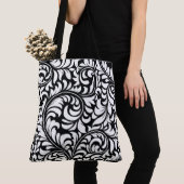 Zwart-wit Bloemen Damask Print Tas (Dichtbij)