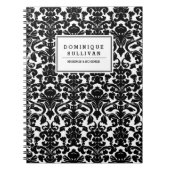 Zwart-wit Bloemen Damaskpatroon Gepersonaliseerd Notitieboek (Voorkant)