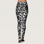 Zwart-wit Bloemen  Damaskpatroon Leggings (Achterkant)