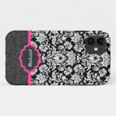 Zwart & Wit Bloemen Damasks 2 Monogramed Case-Mate iPhone Case (Achterkant (horizontaal))