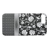 Zwart & Wit Bloemen Damasks & Geometrisch Patroon Case-Mate iPhone Case (Achterkant (Horizontaal))