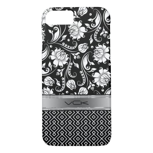 Zwart & Wit Bloemen Damasks & Geometrisch Patroon Case-Mate iPhone Case (Achterkant)