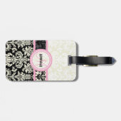 Zwart & Wit Bloemen Damasks Gepersonaliseerd Bagagelabel (Achterkant horizontaal)