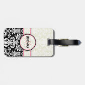 Zwart & Wit Bloemen Damasks Gepersonaliseerd Bagagelabel (Achterkant horizontaal)