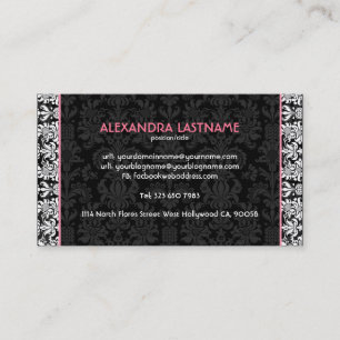 Zwart & Wit Bloemen Damasks Gepersonaliseerd Visitekaartje
