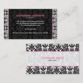 Zwart & Wit Bloemen Damasks Gepersonaliseerd Visitekaartje (Voorkant / Achterkant)