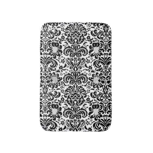 Zwart-wit Bloemen Damasks Patroon 2 Badmat (Voorkant Verticaal)