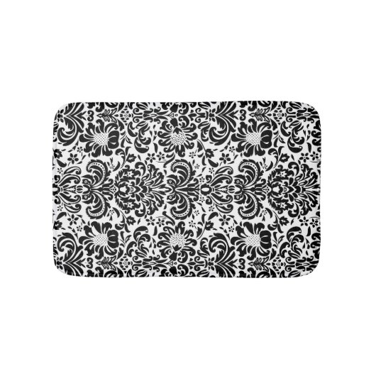 Zwart-wit Bloemen Damasks Patroon 2 Badmat (Voorkant)