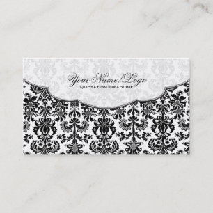 Zwart & Wit Bloemen Damasks Patroon 4 Visitekaartje