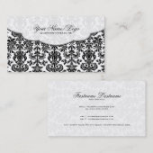Zwart & Wit  Bloemen Damasks Patroon 4 Visitekaartje (Voorkant / Achterkant)