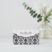 Zwart & Wit  Bloemen Damasks Patroon 4 Visitekaartje (Staand voorkant)