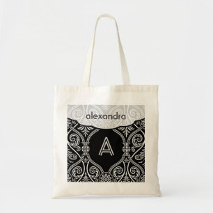 Zwart & Wit Bloemen Damasks Patroon Tote Bag