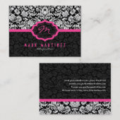 Zwart-wit Bloemen Damasks roze accenten Visitekaartje (Voorkant / Achterkant)
