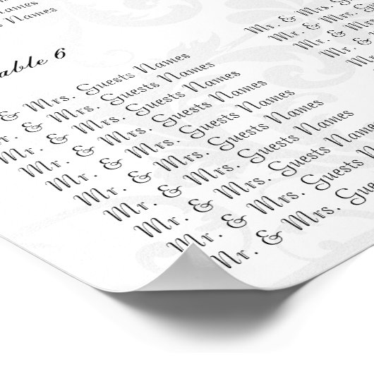 Zwart-wit Bloemen Damast met Paarse Accent Poster (Hoek)