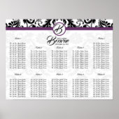 Zwart-wit Bloemen Damast met Paarse Accent Poster (Voorkant)