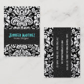 Zwart & Wit  Bloemen Damast Patroon 4 Visitekaartje (Voorkant / Achterkant)