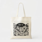 Zwart & Wit Bloemen Damast Patroon-Monogram Tote Bag (Voorkant)