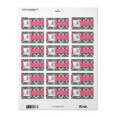 Zwart Wit Bloemen Damast Roze Adreslabel Etiket (Full Sheet)