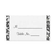 Zwart-wit Bloemen Damast Wedding Place Cards