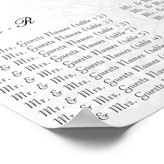 Zwart-wit Bloemen DamastRood Trim Foto Poster (Hoek)