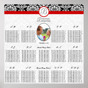Zwart-wit Bloemen DamastRood Trim Foto Poster