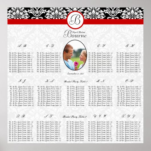 Zwart-wit Bloemen DamastRood Trim Foto Poster (Voorkant)