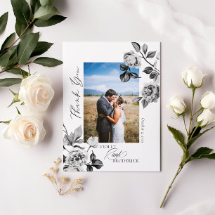 Zwart-wit Bloemen  Dankjewel Kaart