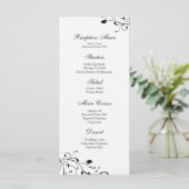 Zwart-wit Bloemen Decal Receptie Menu (Staand voorkant)