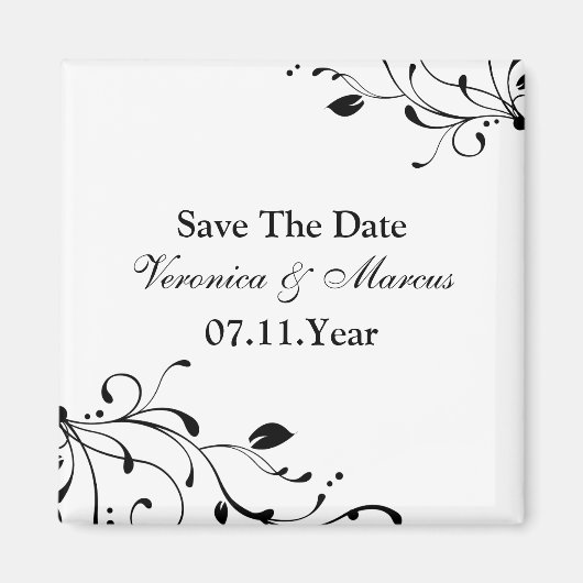 Zwart & Wit Bloemen Decal Save The Date Magnet (Voorkant)