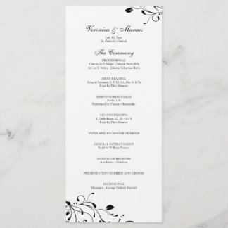Zwart & Wit Bloemen Decal Trouwprogramma Programmakaart