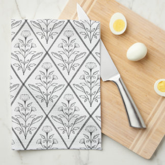 Zwart & Wit Bloemen Diamant Keukenhanddoek