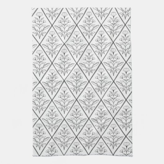 Zwart & Wit Bloemen Diamant Keukenhanddoek (Verticaal)