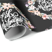 Zwart Wit Bloemen Eid Mubarak | eID-cadeau Cadeaupapier (Rol Hoek)