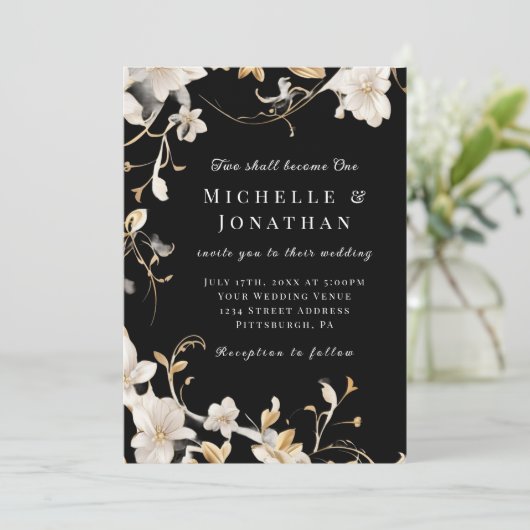 Zwart Wit Bloemen Elegant Christelijk Bijbel Bruil Kaart (Staand voorkant)