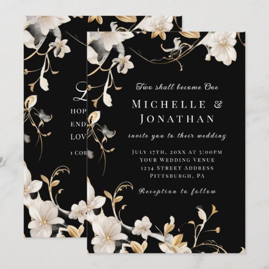 Zwart Wit Bloemen Elegant Christelijk Bijbel Bruil Kaart (Voorkant / Achterkant)