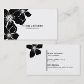 Zwart Wit Bloemen Elegant Visitekaartje (Voorkant / Achterkant)