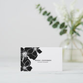 Zwart Wit Bloemen Elegant Visitekaartje (Staand voorkant)