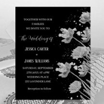 Zwart-wit Bloemen Elegante Eenvoudige Bruiloft