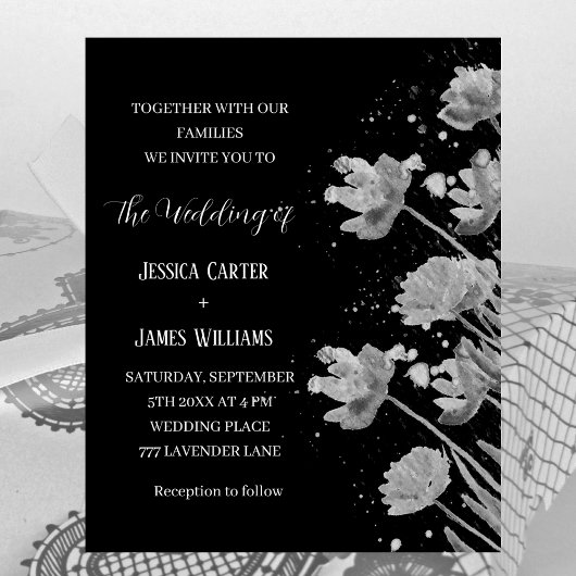 Zwart-wit Bloemen Elegante Eenvoudige Bruiloft
