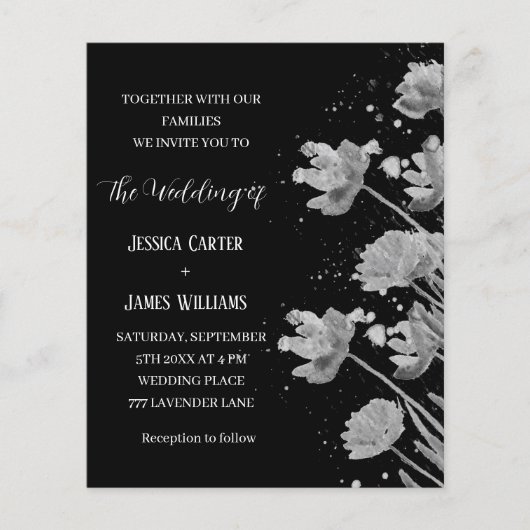 Zwart-wit Bloemen Elegante Eenvoudige Bruiloft (Voorkant)