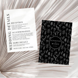Zwart wit bloemen elegante trouwdetails kaarten