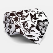Zwart-wit Bloemen en Bladeren Botanisch Stropdas (Opgerold)