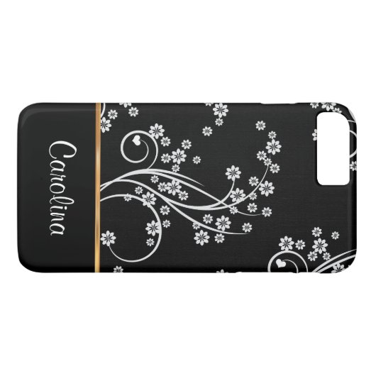 Zwart-wit bloemen, faux gouden folie Case-Mate iPhone case (Achterkant (Horizontaal))