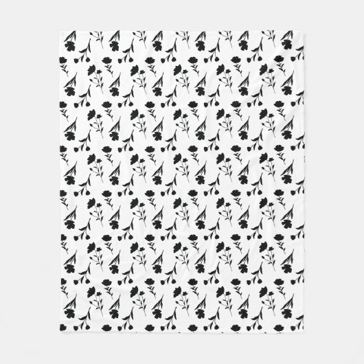 Zwart-wit Bloemen Fleece Deken (Voorkant)