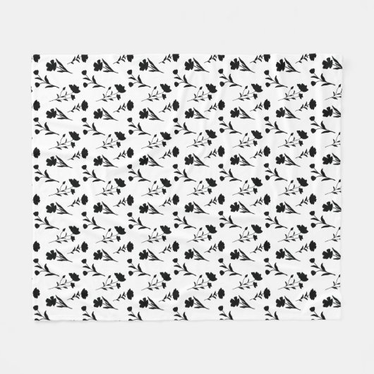 Zwart-wit Bloemen Fleece Deken (Voorkant (Horizontaal))