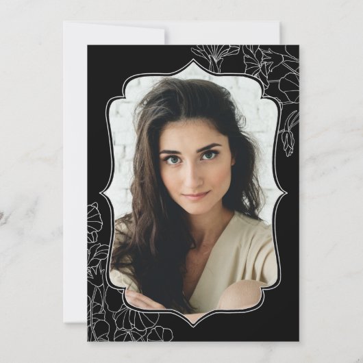 Zwart Wit Bloemen Foto 40e Verjaardagsfeest Kaart (Achterkant)