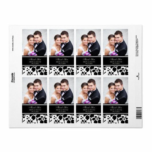 Zwart Wit Bloemen Foto Bruiloft Labels (Full Sheet)