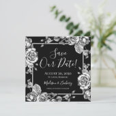 Zwart Wit Bloemen Foto Save Our Date Kaart (Staand voorkant)
