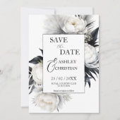 Zwart-wit bloemen fotosjabloon save the date (Voorkant)